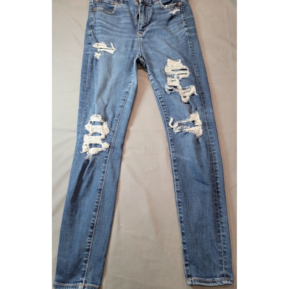 American Eagle Womens 10 Distressed Skinny Jeans Raw Hem Stretch Denim